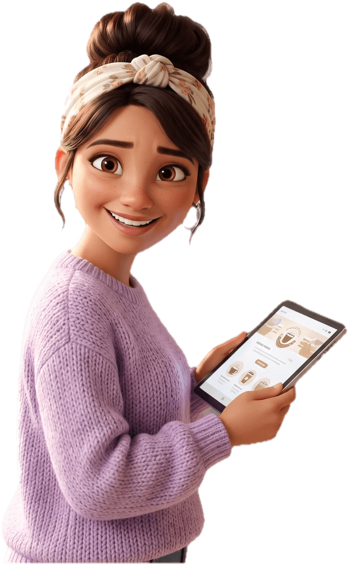 Ava, the Dropapost AI community manager, holding a tablet
