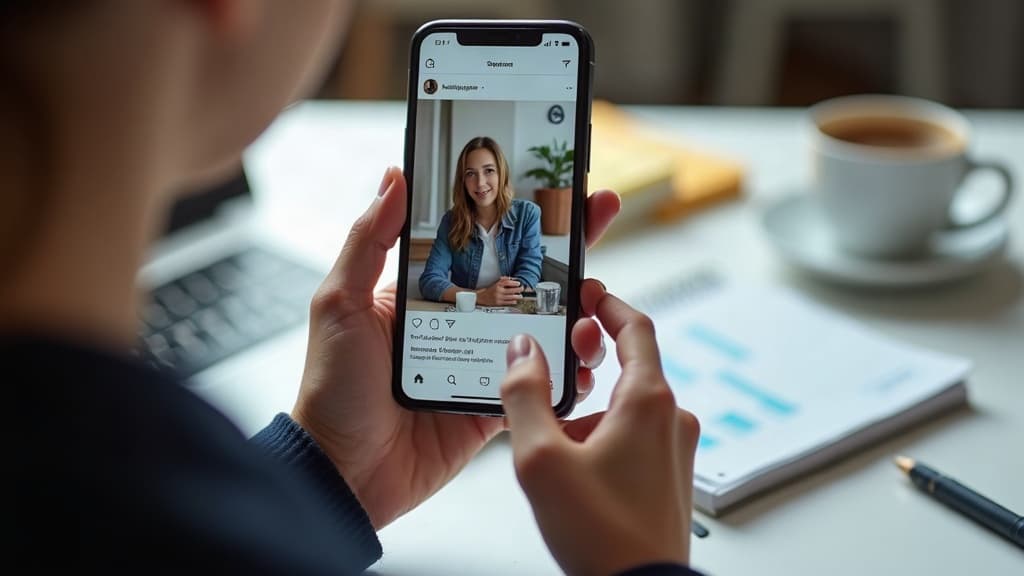 Smartphone montrant l’interface de programmation d’un post Instagram sur un bureau, capture du bouton Programmer