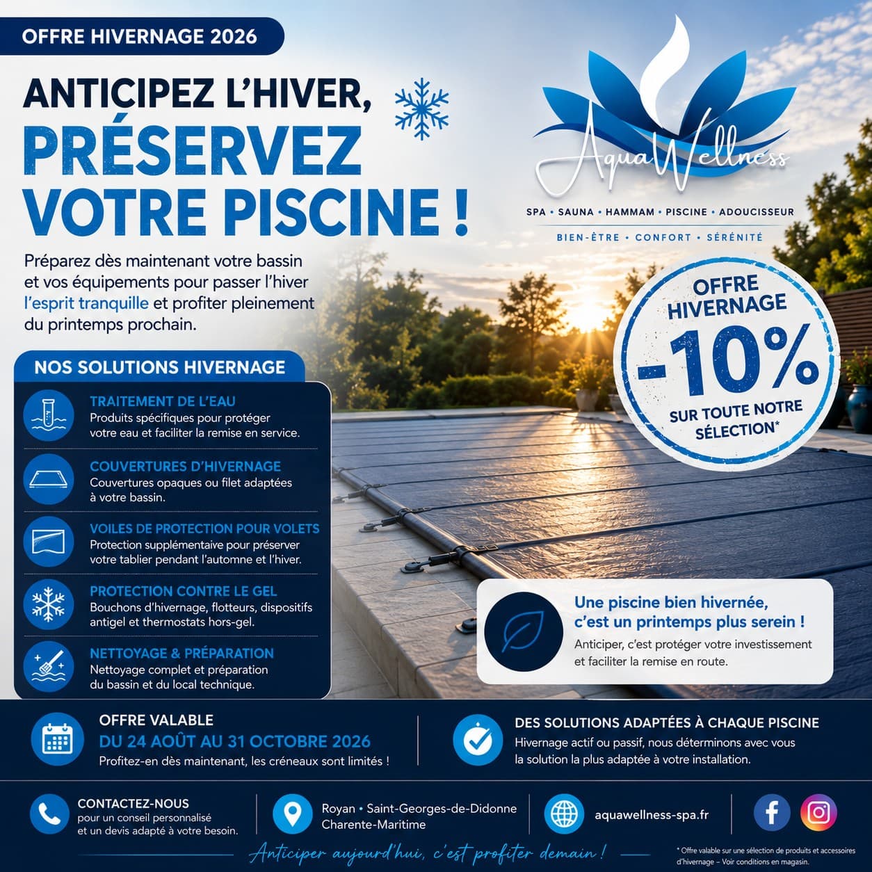 OFFRE HIVERNAGE 2026 -10%— VOTRE PISCINE ENTRE DE BONNES MAINS
L’été touche doucement à sa fin… et c’est maintenant qu’il faut penser à pr…