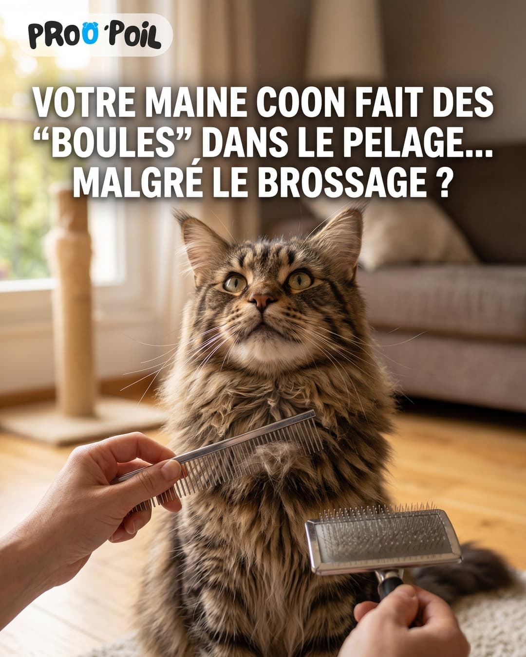 Votre Maine Coon fait des “boules” dans le pelage… malgré le brossage ?
🐾 Astuce pro : passez un peigne métal à dents longues sur les zon…